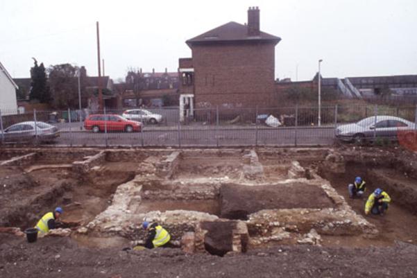Archaeologists excavating on site