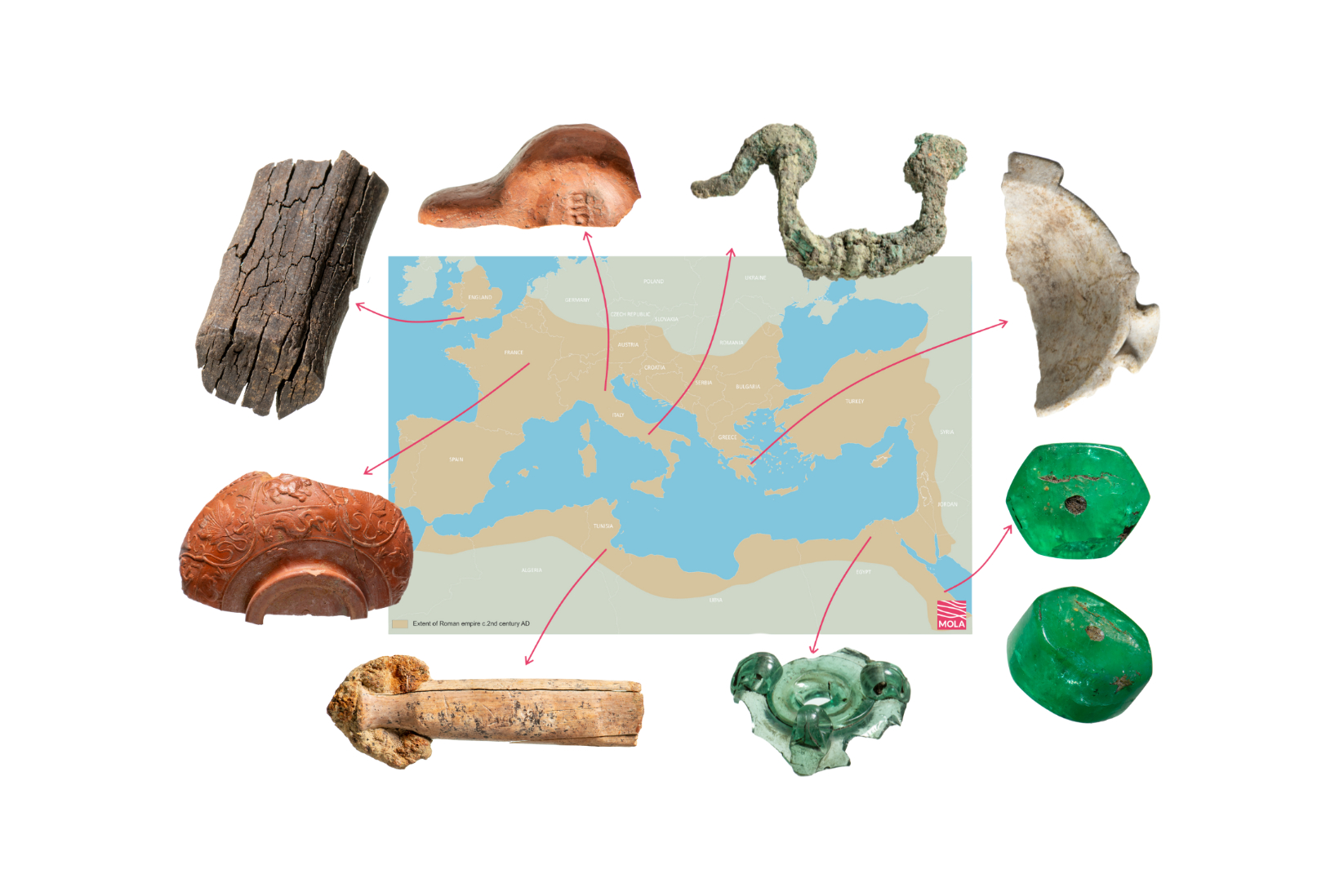 A map showing all the finds and where they came from in the Roman empire