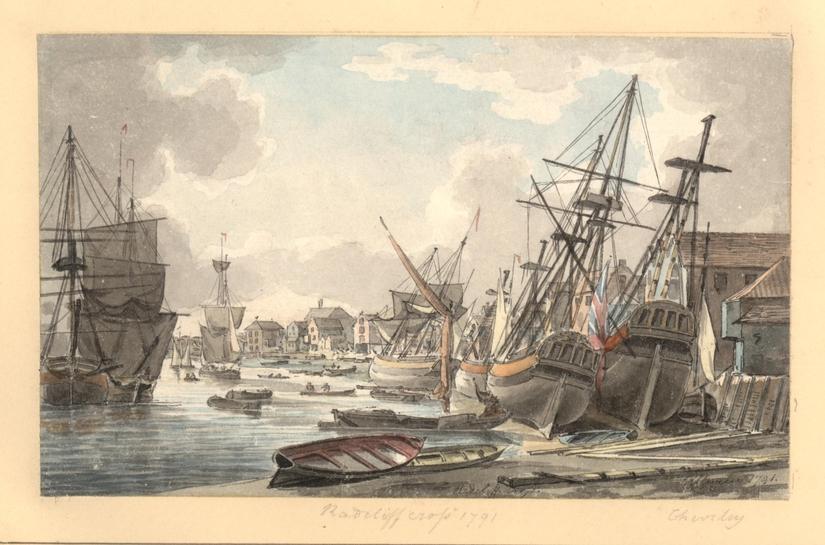 A historic painting for Radcliff with lots of boats docked