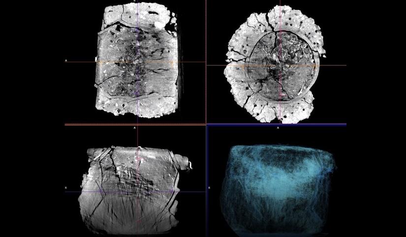 CT scans showing the inside and outside of the urn
