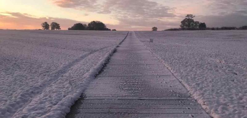 A trackway covered in snow