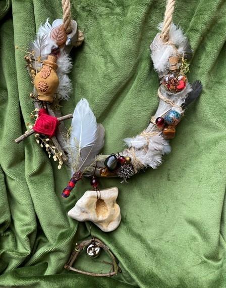 A necklace made of different objects