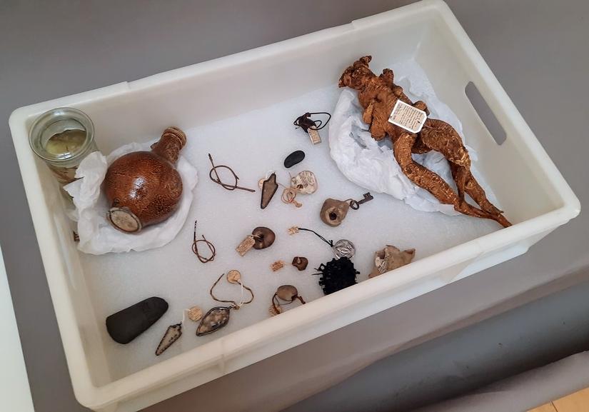 tray of magical objects from the Pitt Rivers Museum.