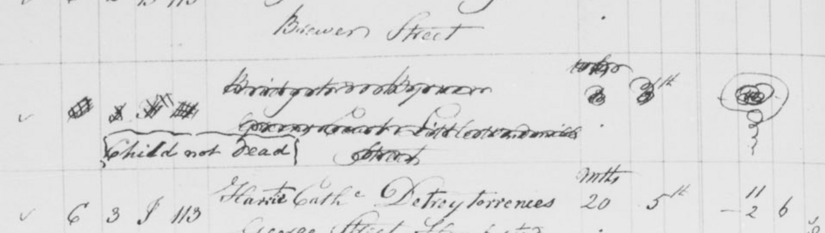 A historic document where the text has been scribbled out and amended