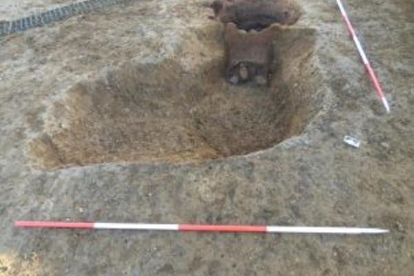 A pottery kiln during excavation