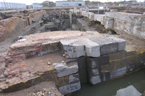 The excavated east wall of the basin