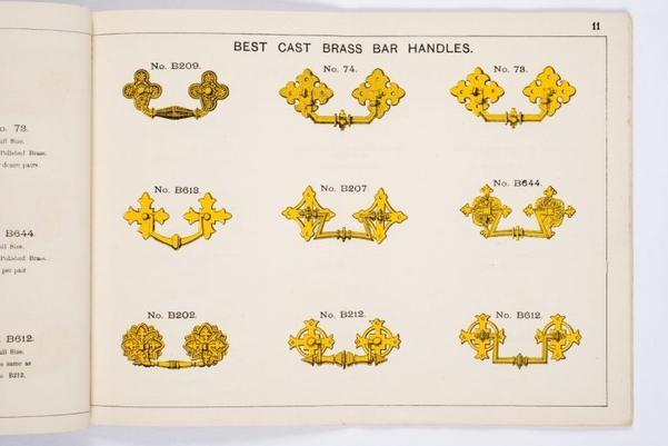 Page of cast brass handles from Newman Brothers first catalogue