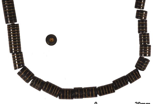 A necklace with black beads