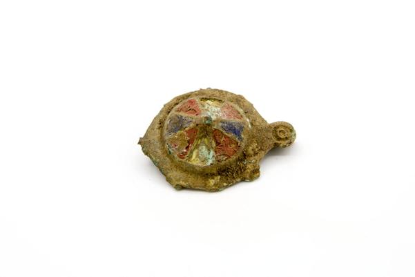 Continental Roman copper-alloy plate brooch with enamelled decoration and animal head terminals, 2nd century