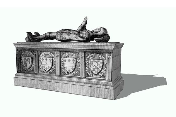 Sketch of a tomb with a knight lying on top